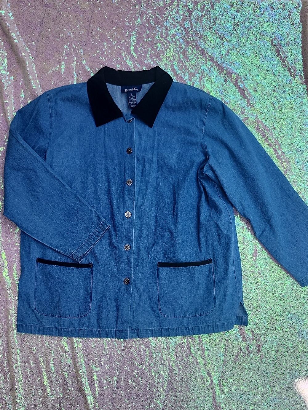 Denim & Co. Blue Denim Jacket with Black Collar and Pocket Trim Women's 1X!!